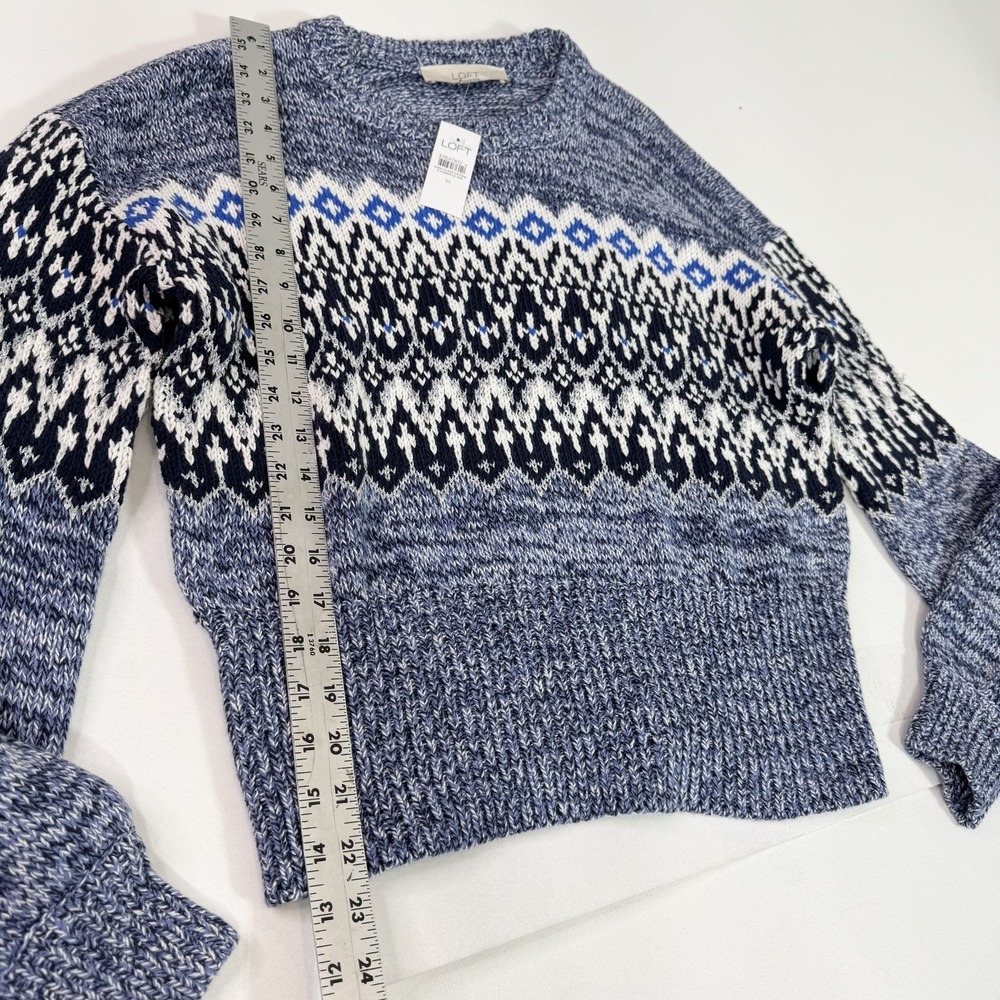 LOFT Sweater Womens Medium Blue White Fair Isle Pullover Crewneck Knit NWT New - Picture 5 of 9
